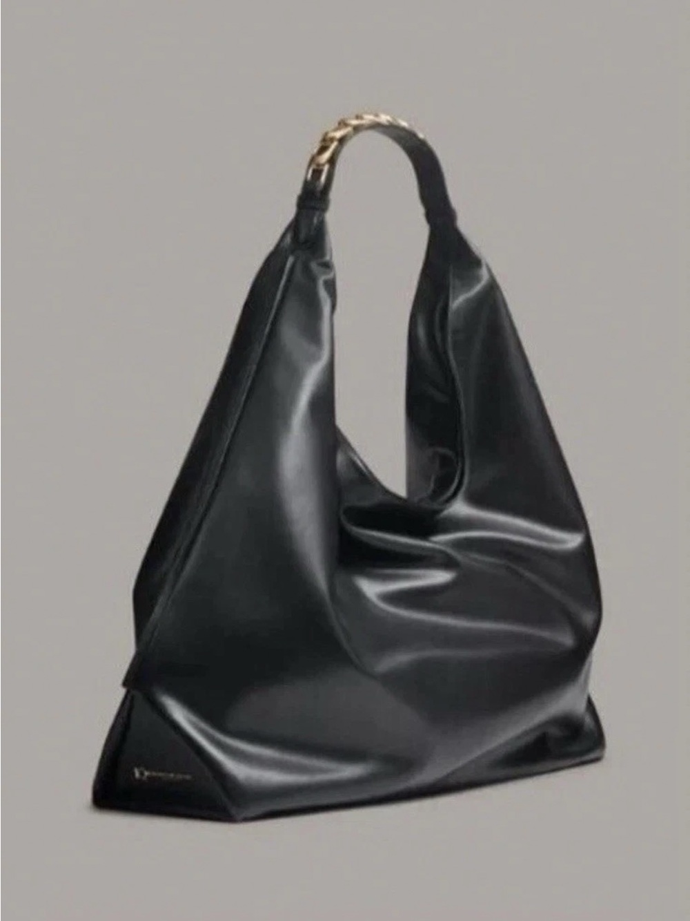 🩷Donna Karan NY Bellmore Leather XL Shoulder Bag with Bezel strap -Black 💚